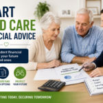 Family reviewing aged care financial advice with documents and calculator