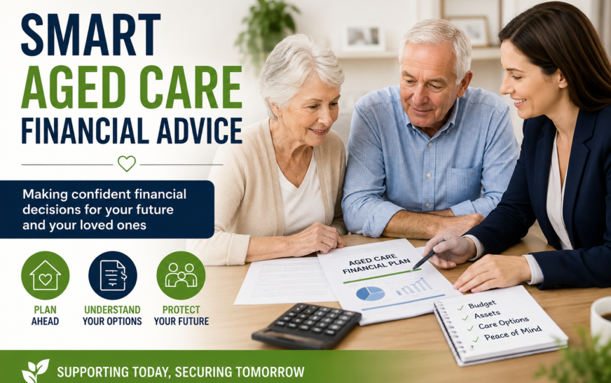 Family reviewing aged care financial advice with documents and calculator
