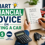 Person reviewing financial advice on buying a car with calculator and car keys