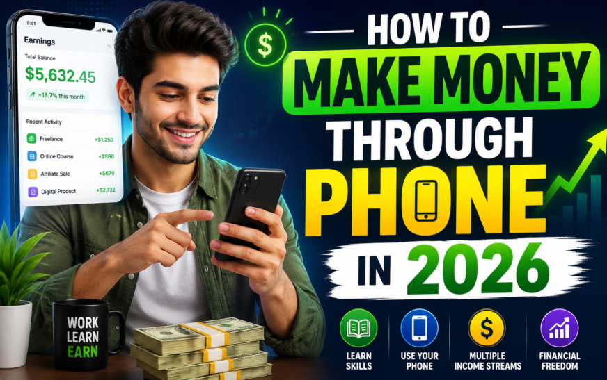 Person using smartphone to earn money learning how to make money through phone