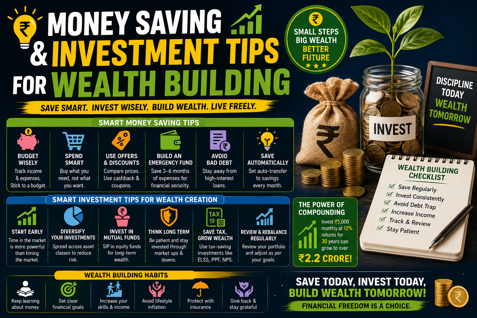 Money saving and investment tips for wealth building