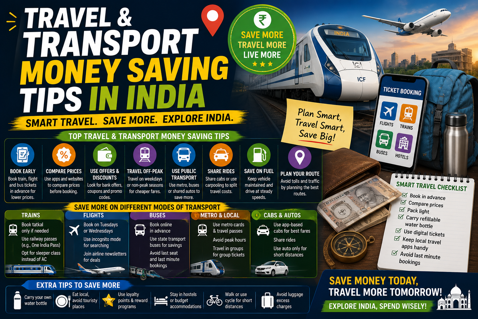 Travel and transport money saving tips in India